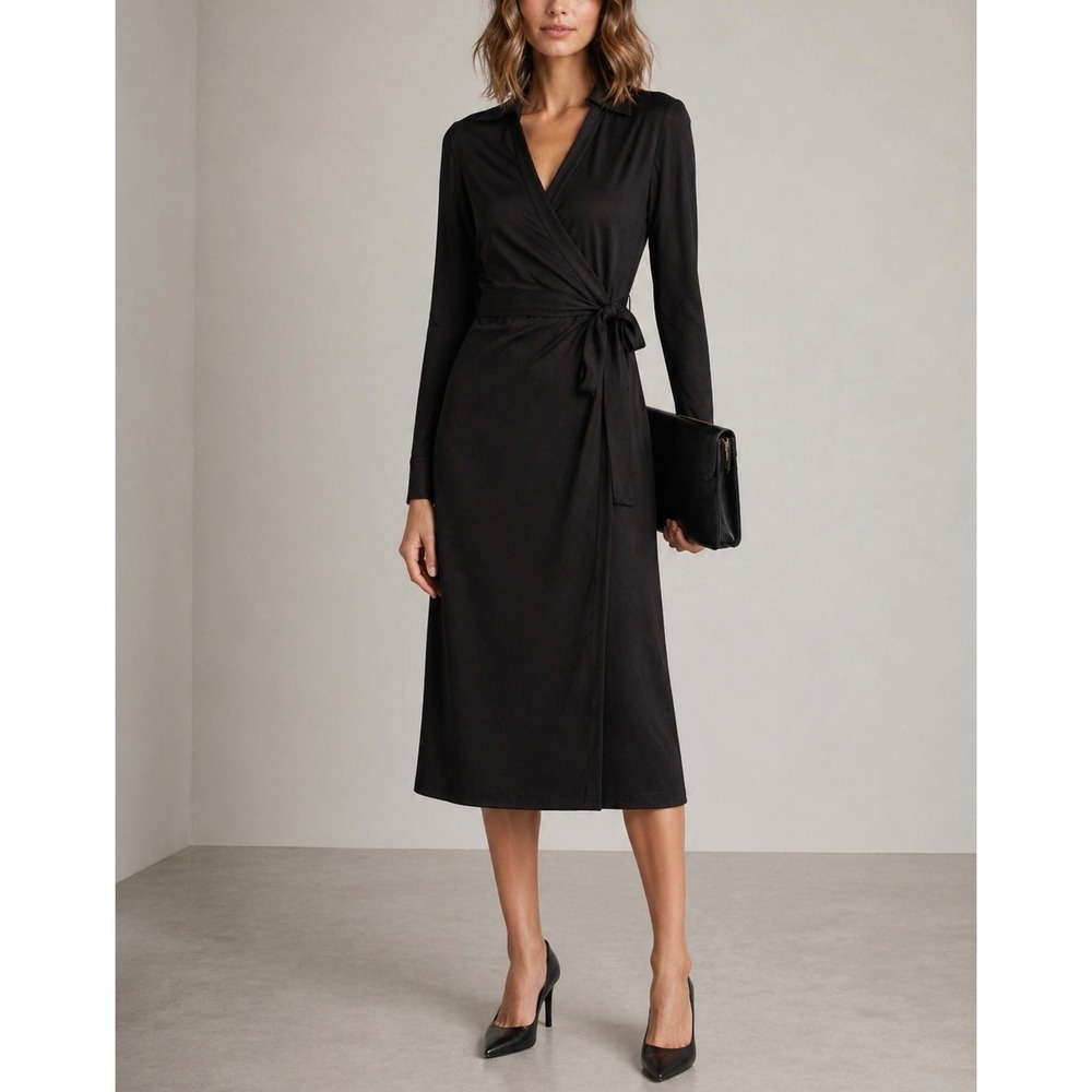 DIANE VON FURSTENBERG Cybil Long Sleeve Viscose Wrap Midi Dress